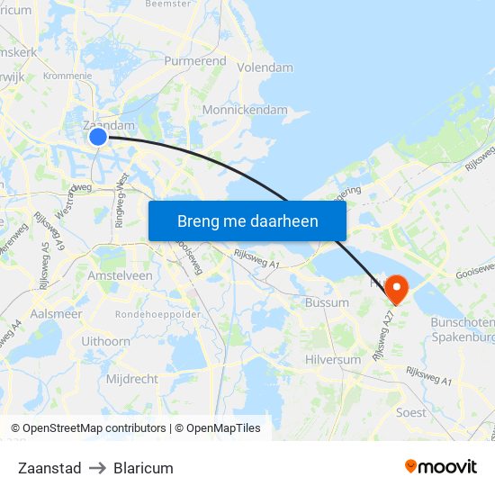 Zaanstad to Blaricum map