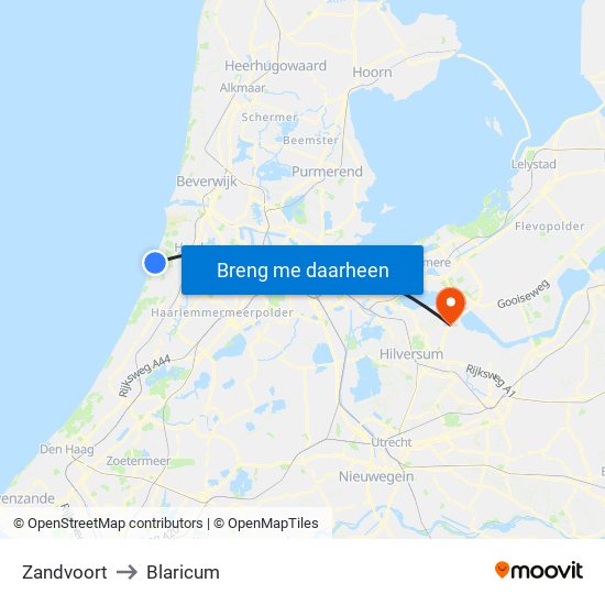 Zandvoort to Blaricum map