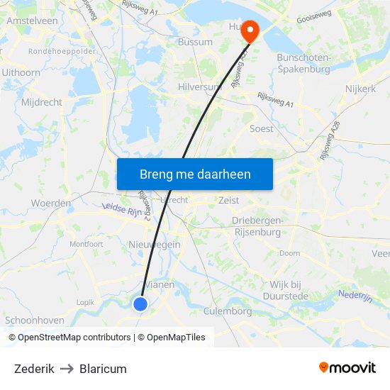 Zederik to Blaricum map