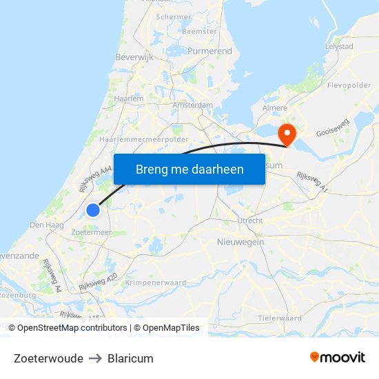 Zoeterwoude to Blaricum map