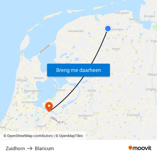 Zuidhorn to Blaricum map