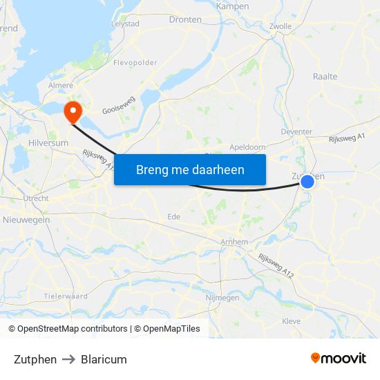 Zutphen to Blaricum map