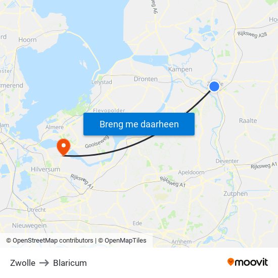 Zwolle to Blaricum map