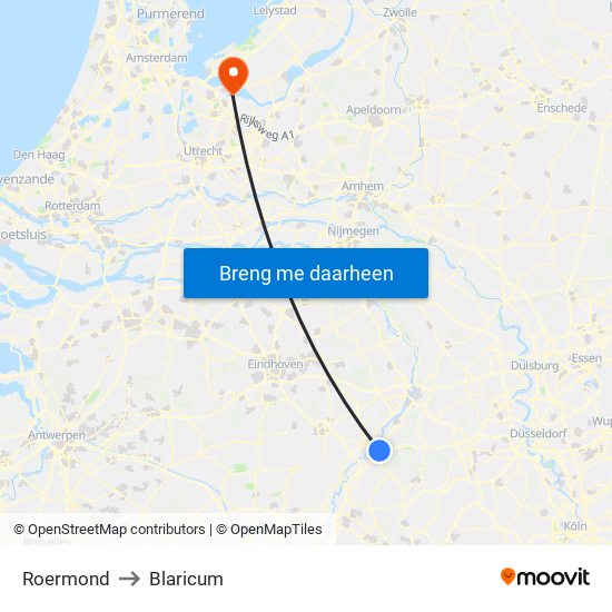 Roermond to Blaricum map
