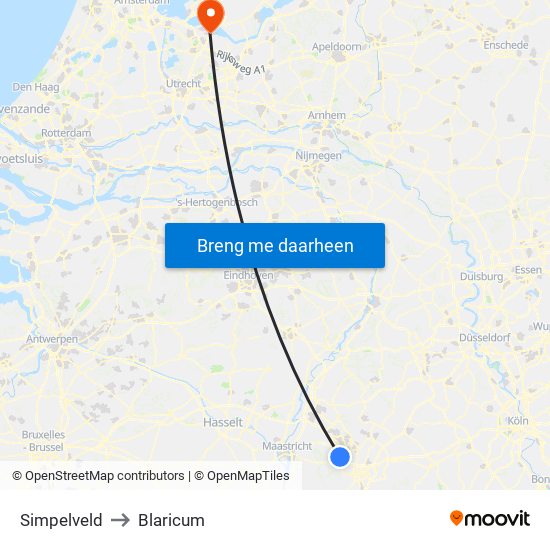Simpelveld to Blaricum map