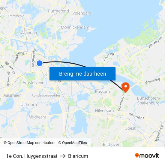 1e Con. Huygensstraat to Blaricum map
