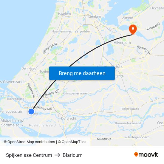 Spijkenisse Centrum to Blaricum map