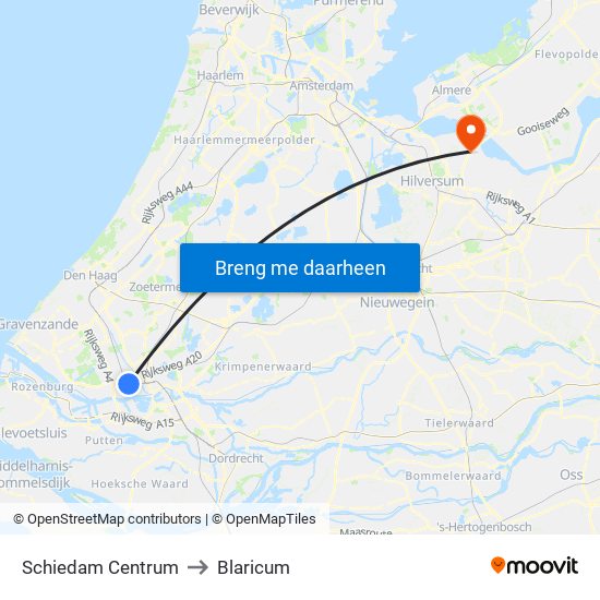 Schiedam Centrum to Blaricum map