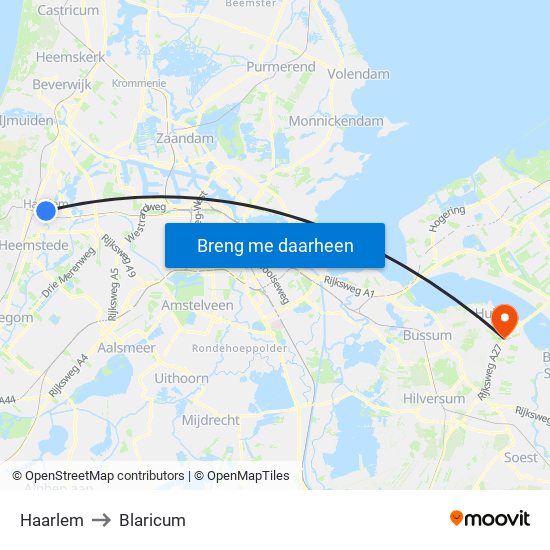 Haarlem to Blaricum map