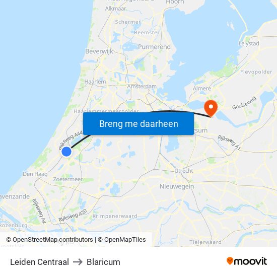 Leiden Centraal to Blaricum map