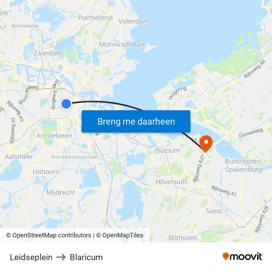 Leidseplein to Blaricum map