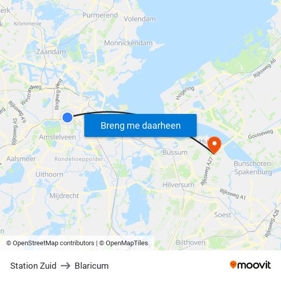 Station Zuid to Blaricum map