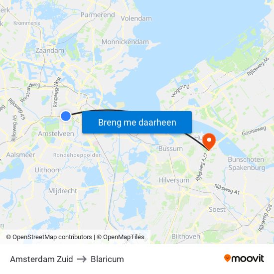 Amsterdam Zuid to Blaricum map