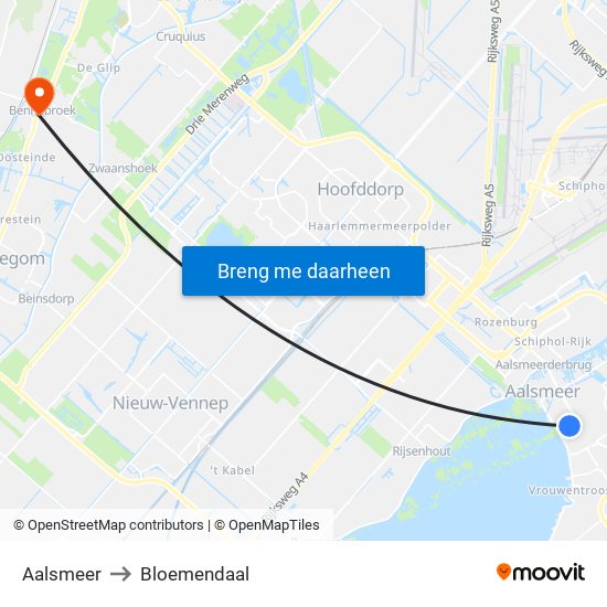 Aalsmeer to Bloemendaal map