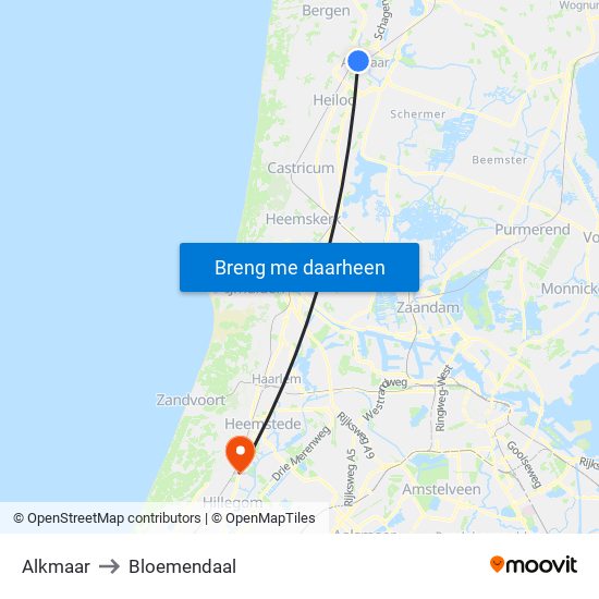 Alkmaar to Bloemendaal map