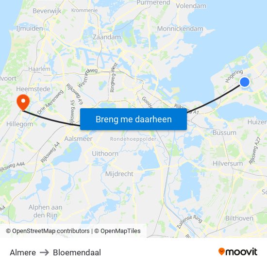 Almere to Bloemendaal map