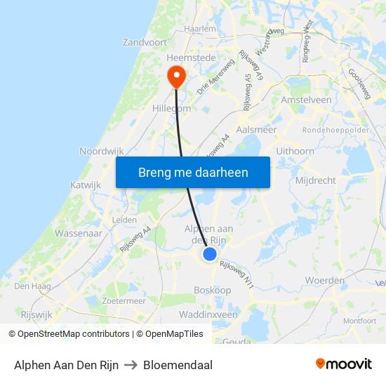 Alphen Aan Den Rijn to Bloemendaal map