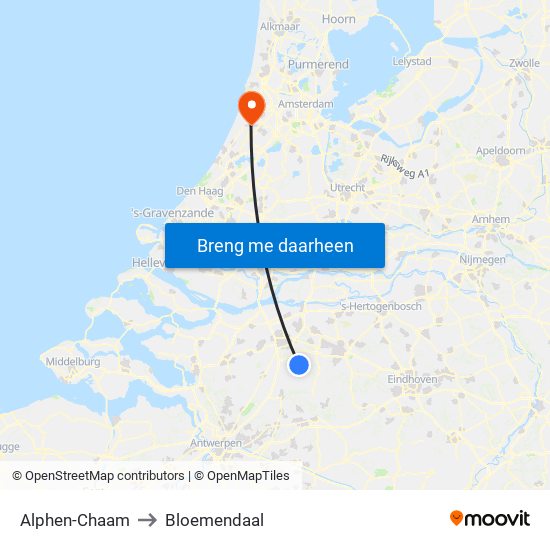 Alphen-Chaam to Bloemendaal map