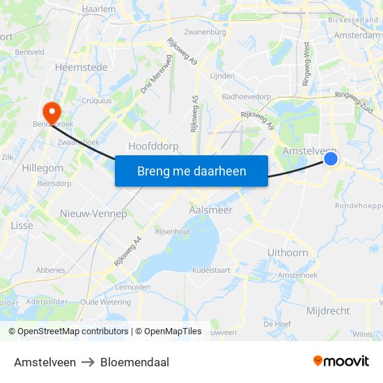 Amstelveen to Bloemendaal map