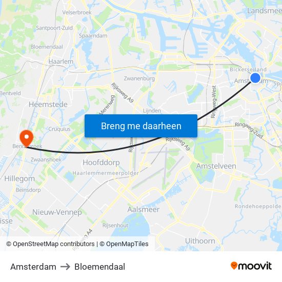 Amsterdam to Bloemendaal map