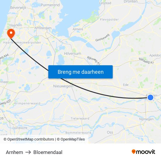 Arnhem to Bloemendaal map