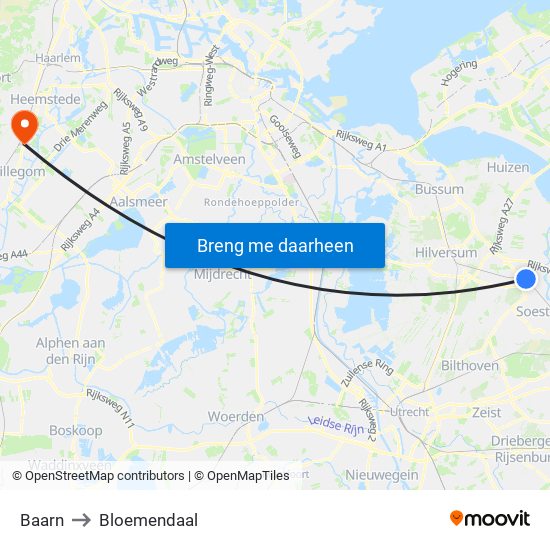 Baarn to Bloemendaal map