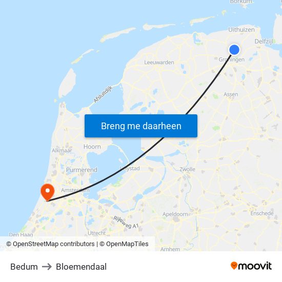 Bedum to Bloemendaal map