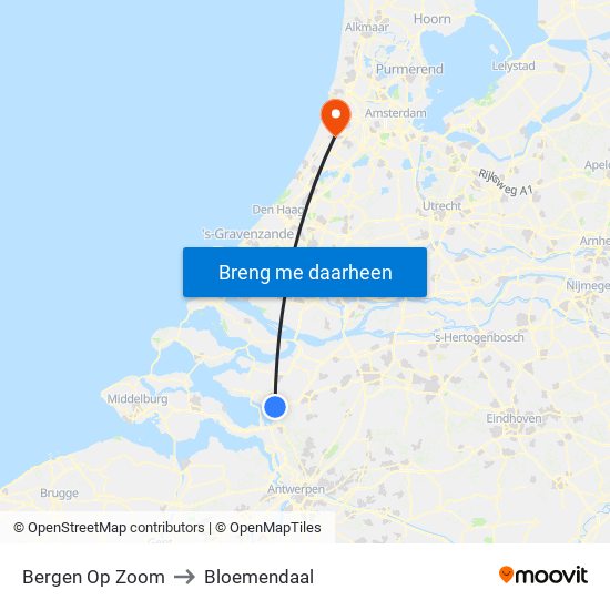 Bergen Op Zoom to Bloemendaal map