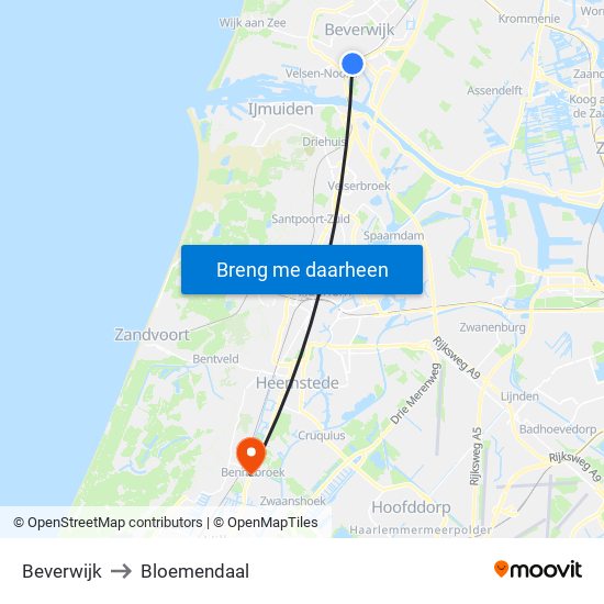 Beverwijk to Bloemendaal map