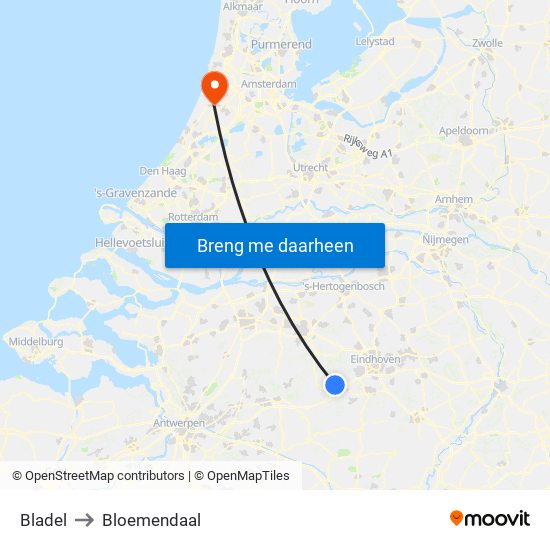 Bladel to Bloemendaal map
