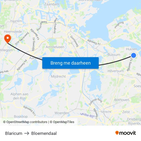Blaricum to Bloemendaal map
