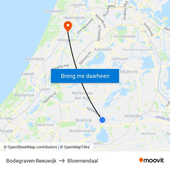 Bodegraven-Reeuwijk to Bloemendaal map