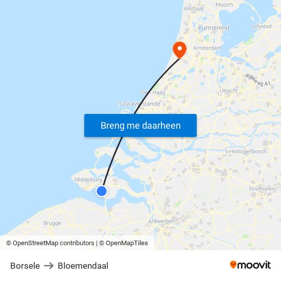Borsele to Bloemendaal map