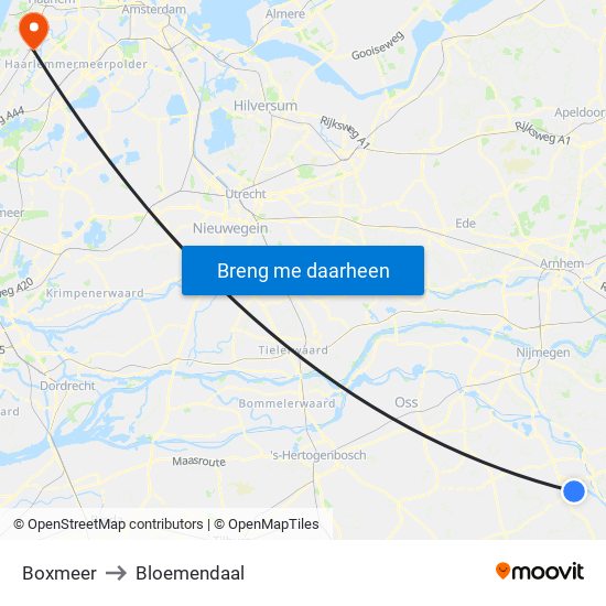 Boxmeer to Bloemendaal map