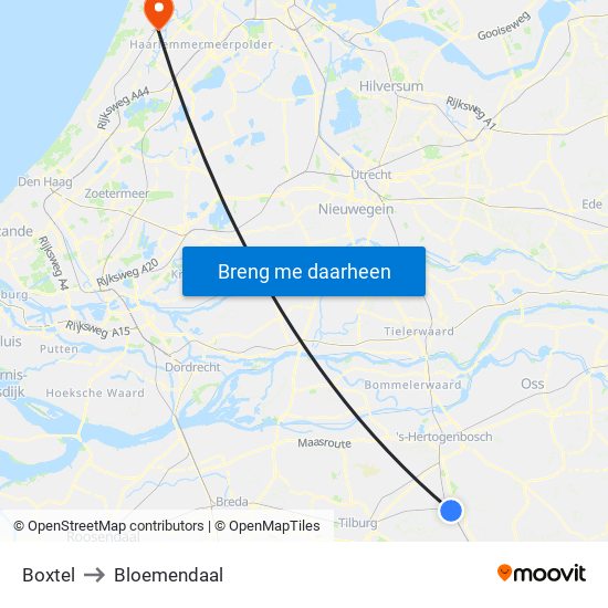 Boxtel to Bloemendaal map