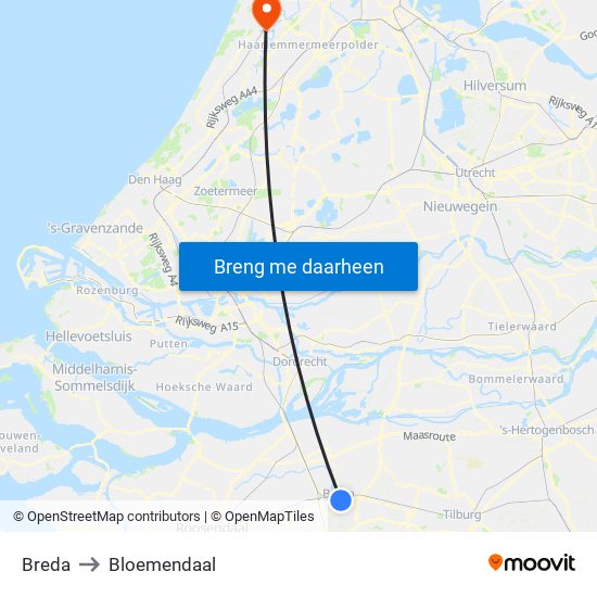Breda to Bloemendaal map