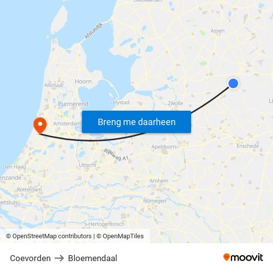 Coevorden to Bloemendaal map