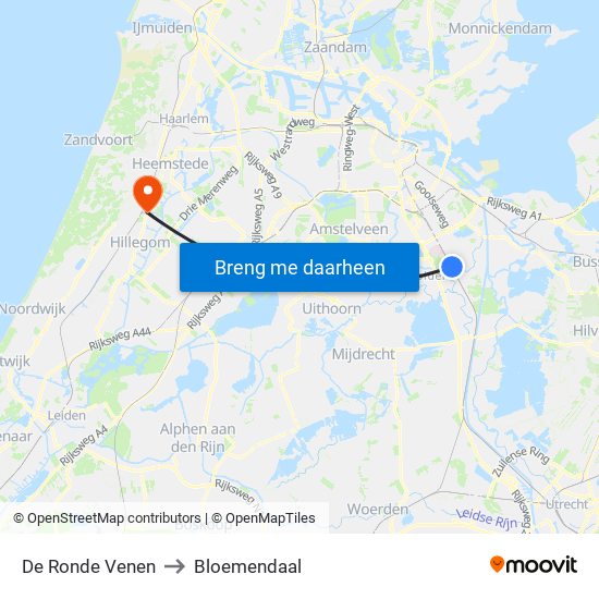 De Ronde Venen to Bloemendaal map