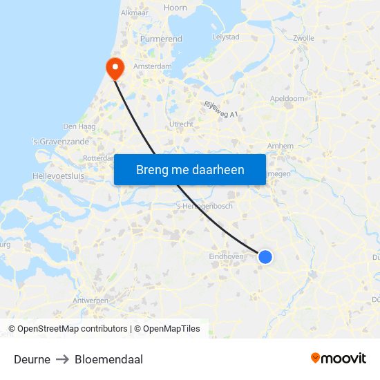 Deurne to Bloemendaal map