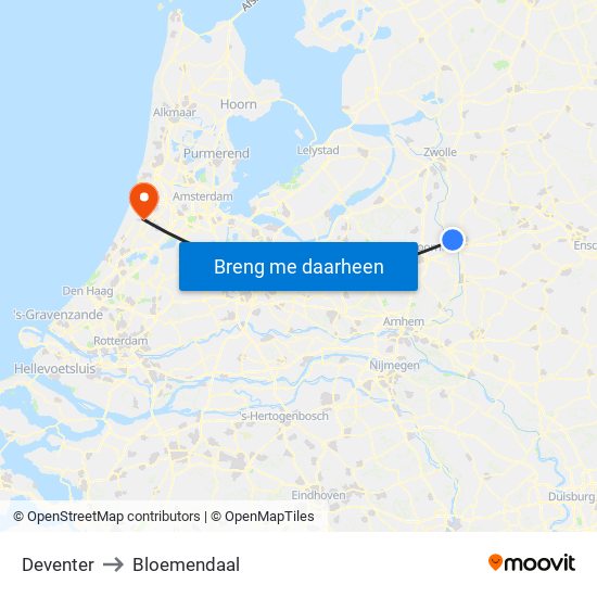 Deventer to Bloemendaal map