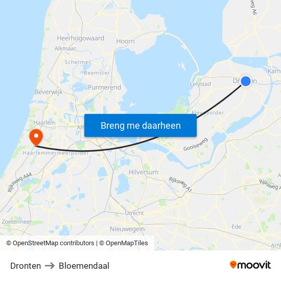 Dronten to Bloemendaal map