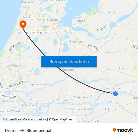 Druten to Bloemendaal map