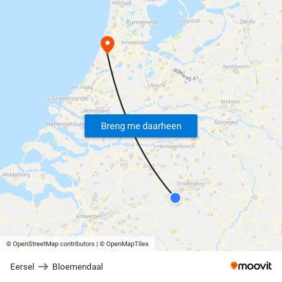 Eersel to Bloemendaal map