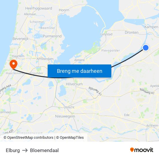 Elburg to Bloemendaal map