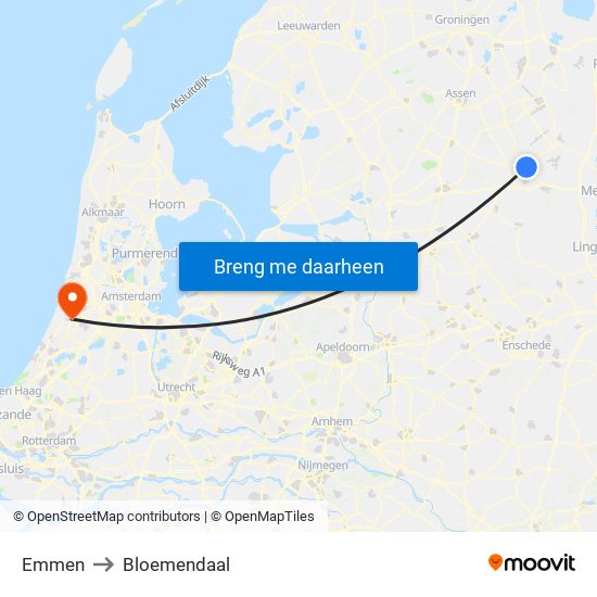 Emmen to Bloemendaal map