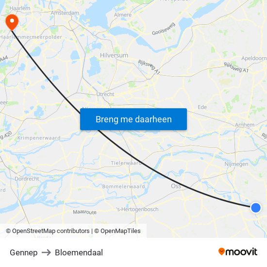 Gennep to Bloemendaal map