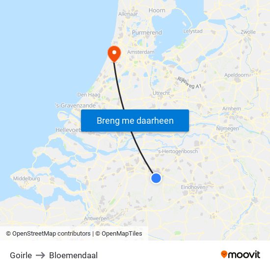 Goirle to Bloemendaal map