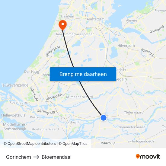 Gorinchem to Bloemendaal map