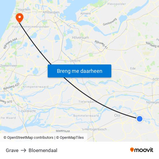 Grave to Bloemendaal map