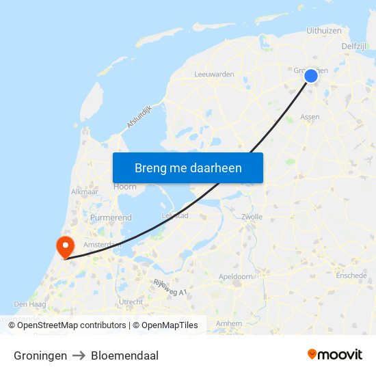Groningen to Bloemendaal map